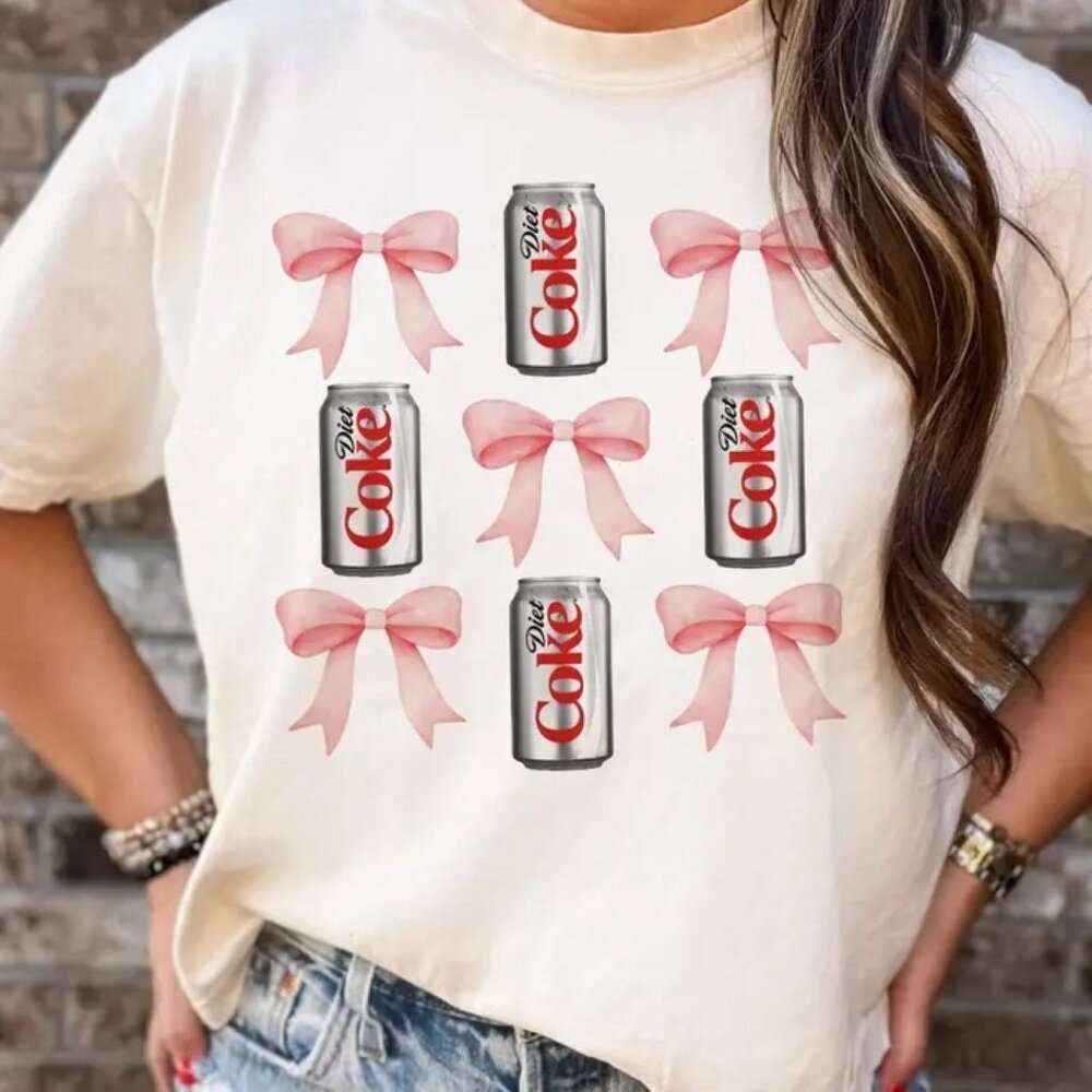 Diet Coke Pink Bow Graphic T-Shirt - Cream